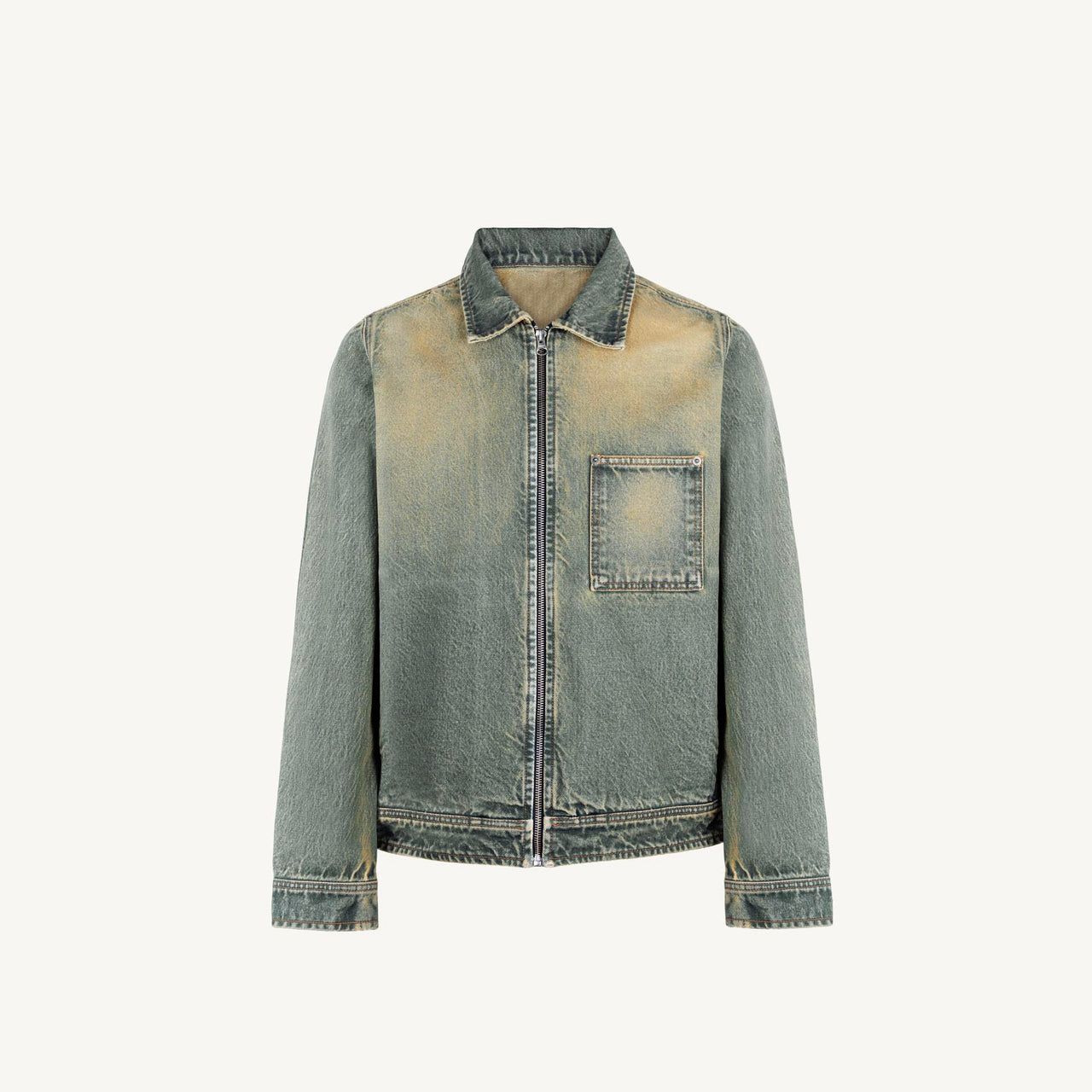Washed Burn Light Blue Relaxed Denim Jacket