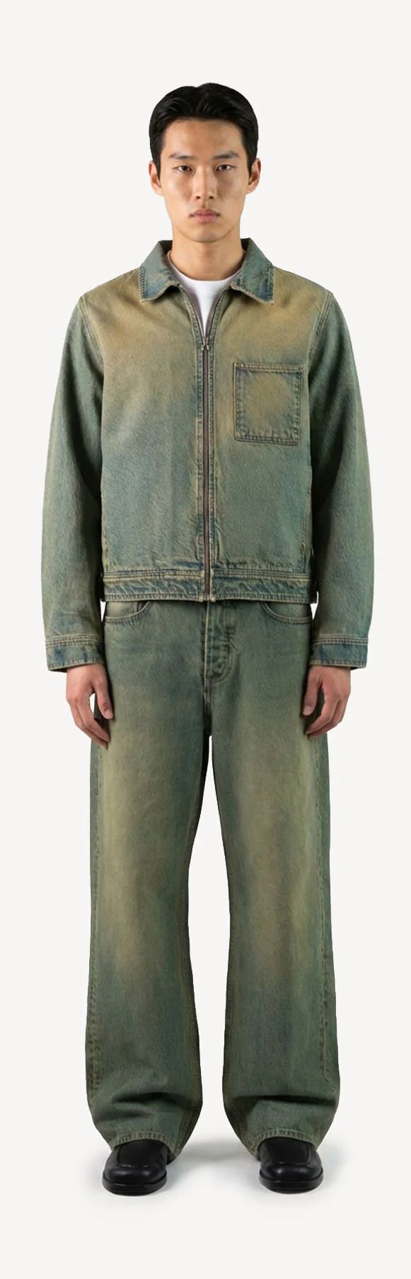 Washed Burn Light Blue Relaxed Denim Jacket